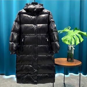 Moncler  long matte black down jacket for women